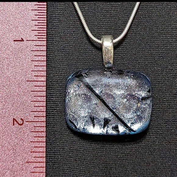 Wow Signed Silver Dichroic & Black Solid Glass Pendant w/ Sterling Silver Chain - Picture 2 of 6